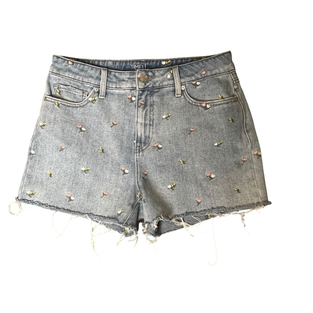 Denim‎ Shorts Floral Embroidery Cutoff Sz 4 Festival Cottage Coquette High Rise